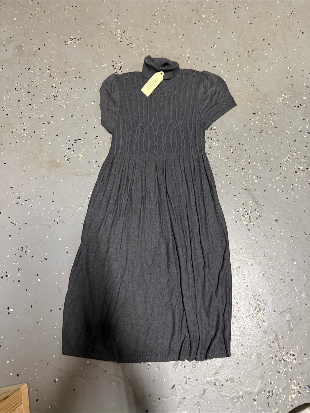 Charcoal Short-Sleeve Turtleneck Knit Dress